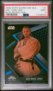 Topps 2022 cromo negro Star Wars Qui-gon Jinn refractor azul/75 PSA 9 G22 - Imagen 1 de 2