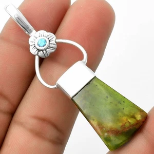 Natural Chrome Chalcedony & Fire Opal 925 Sterling Silver Pendant Jewelry P-1583 - Picture 1 of 5