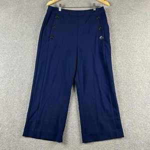 DKNY Women's Navy Wide Leg Sailor Pants Size 8 High Waist Button Front - Picture 1 of 24