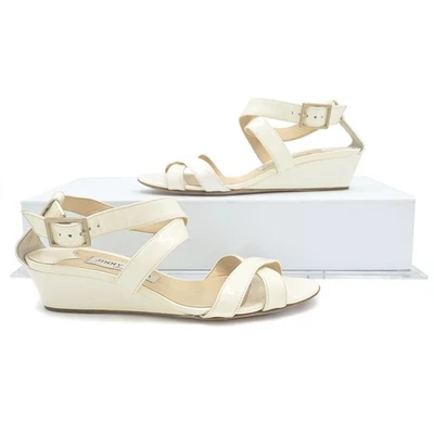 Jimmy Choo Chiara Crossover Wedge Sandals sz 36 IT/6 US Off-White Patent Leather - Image 1 of 4