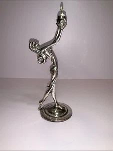Vintage Lovely Goddess Holding Torch Hood Ornament Woman Pewter Silver Plated! - Picture 1 of 13