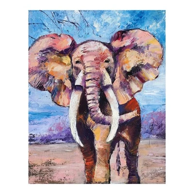 Pintura al óleo original Elefante Obra de arte Animales Arte de pared 9.5 * 12 pulgadas Foto 1 de 4