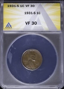 1931 S 1C Lincoln Wheat Cent ANACS VF 30 Very Fine - Picture 1 of 4