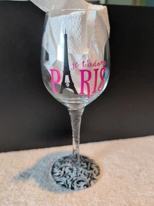 Eiffel Tower 12 Oz Wine Glass France Stem 9" "Je T'adore Paris" I Adore Paris - Picture 1 of 4