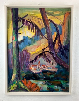 Ölgemälde Malerei signiert Thoma Stadtansicht expressionistisches Gemälde - Bild 1 von 4