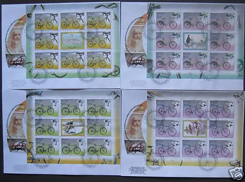 Russia 2008 Bicycles 4 FDC with sheetlets 8 stamps each - Image 1 of 1