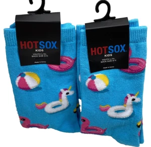 Hot Sox Kids Pool Floats Unicorn Aqua Pink Set of 2 Socks Large/X-Large L/XL NEW - Picture 1 of 9