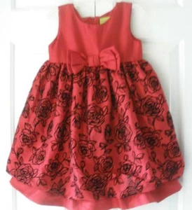 Penelope Mack Girls Red Black Velvet Floral Christmas Holiday Party Dress Size 4 - Picture 1 of 12