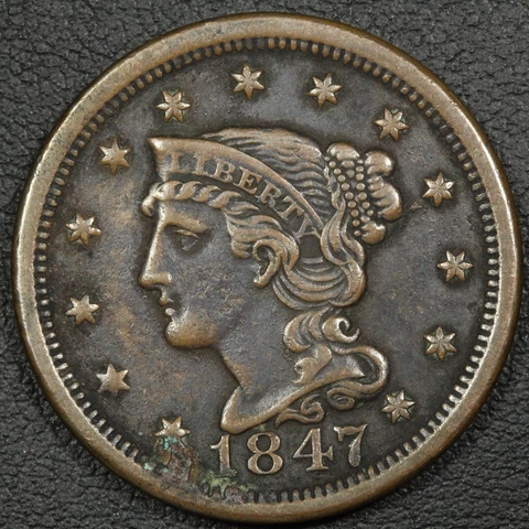 1847 Braided Hair Copper Large Cent - Corrosion Cover
