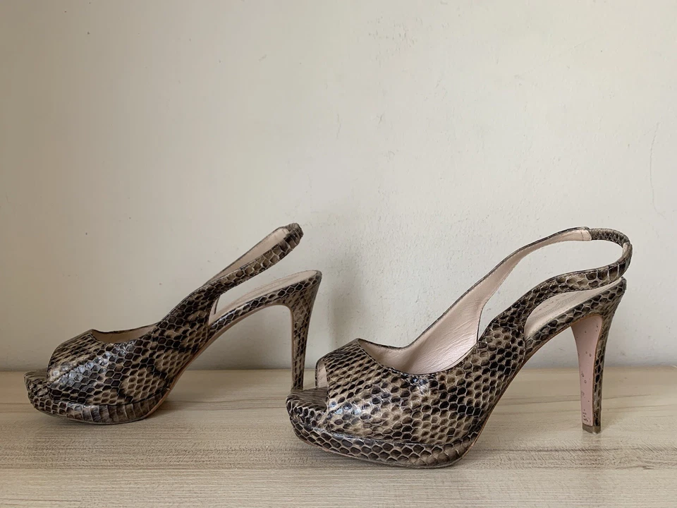 Elie Tahari Womens sz 7.5B snake skin peep toe slingback platform pumps shoes - Imagem 1 de 4