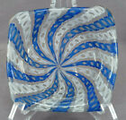 Mid Century Murano Zafirico Latticino blau weiß & klar quadratisch Schmuckschüssel