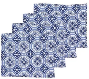 Outdoor Placemats-Blue & White Double-sided Design-Stripe/Tile-18"x13" Set Of 4 - Picture 1 of 3