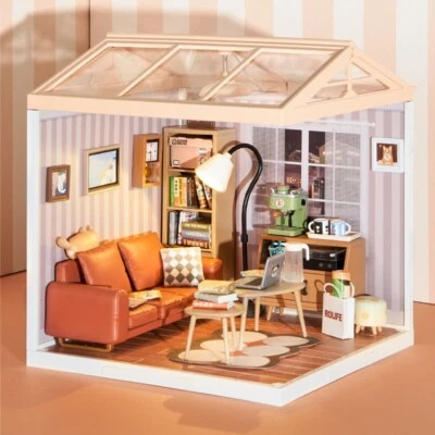 Rolife Super Creator Cozy Living Lounge Plastic DIY Mini LED Dollhouse Xmas Gift - Image 1 of 4
