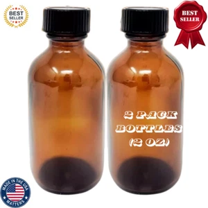 Paquete de 2 botellas de vidrio ámbar de aceite esencial de 60 ml (2 oz) - recarga vacía redonda Boston - Imagen 1 de 9