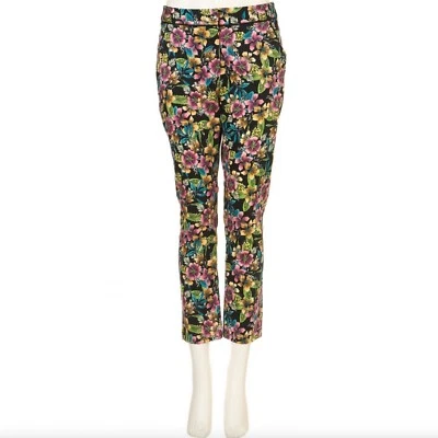 Calça Capri Estampa Floral Topshop Capris Cropped Preta Multicolorida Tamanho 4 - Imagem 1 de 4