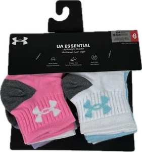 Under Armour Toddler 6 Pk Multicolor Quarter Polyester UA Essential Socks 2T-4T - Picture 1 of 1