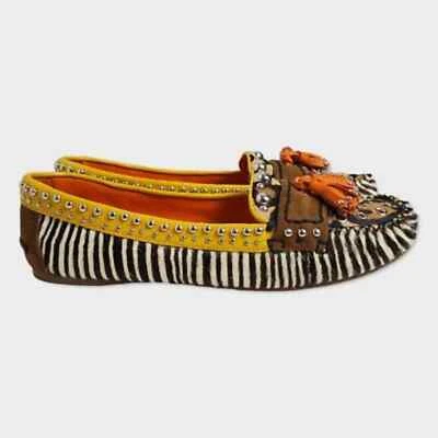 Sam Edelman Aurora Zebra Animal Print Cow Hair Tassel Leather Moccasin Size 7.5 - Image 1 of 4