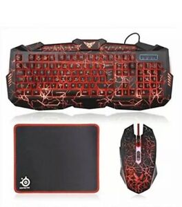 Gaming keyboard and Mouse Set UK Layout 3 Colors LED Backlit Keyboard and Wired