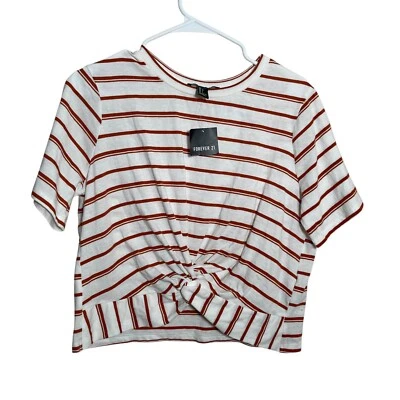 Camiseta para mujer Forever 21 grande a rayas manga corta torcida cuello redondo nueva con etiquetas Foto 1 de 4