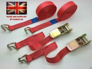 2 x HEAVY DUTY 8m x 25mm RATCHET TIE DOWN STRAP 800kg VAN Trailer Claw J Hook - Picture 1 of 1
