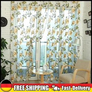 Fenstervorhang, Blumenmuster, Voile-Schabracken, gelb (gelb, 100 x 200 cm) - Bild 1 von 4