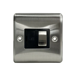 Caradok 13A Switched Spur Brushed Chrome Black Insert - Picture 1 of 1