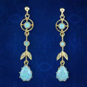 OPAL DROP EARRINGS SILVER 18CT GOLD GILT - Picture 1 of 5