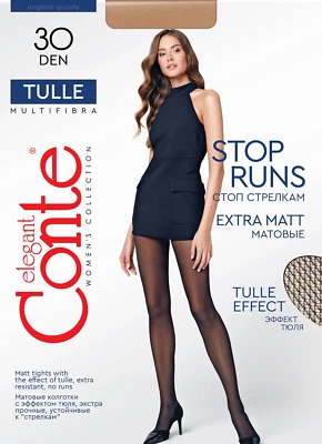 Meia-calça feminina Conte Tulle 30 Den - Clássica efeito tule fosco transparente até a cintura - Imagem 1 de 4