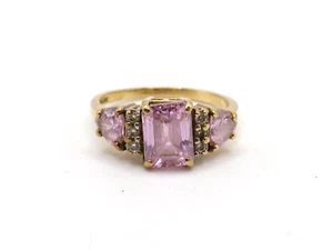 LADIES 10k YELLOW GOLD RING w 3 PINK & 6 WHITE CUBIC ZIRCONIA's - SIZE 6.75 * - Picture 1 of 13