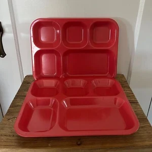 2 Vintage old school mess hall cafeteria trays Halsey Inc Red-Orange Granny Core - Picture 1 of 8
