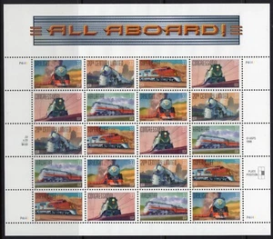 US #3333-3337 33 Cents Railroads Trains All Aboard Sheet of 20 Stamps MNH - Picture 1 of 1