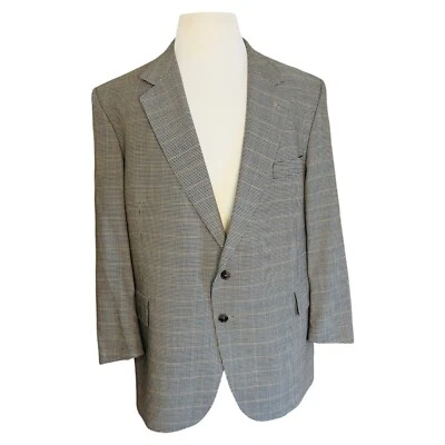 Joseph Feiss Men’s 46S Black Beige Houndstooth Wool 2 Button Blazer EUC Foto 1 de 4