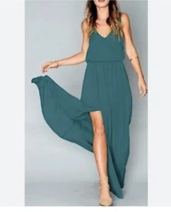 Show Me Your MuMu NWT Kendall Maxi Dress In Green Gown Sz X Small V Back A Line - Picture 1 of 10