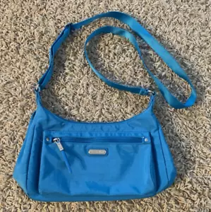 Baggallini Crossbody Purse Blue Nylon Zip 10.5" x 6" x 2.5" *Cracked Edges* - Picture 1 of 23