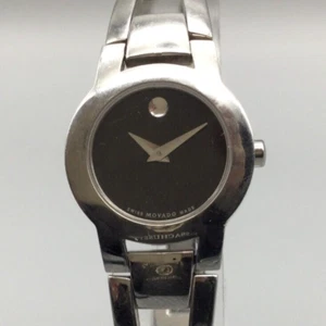 Movado Amorosa Uhr Damen silberfarben 84 E4 1842 schwarzes Zifferblatt neue Batterie 7" - Bild 1 von 14