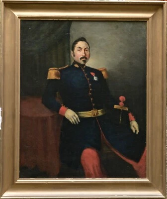 Portrait d'un Officier vers 1830, Huile sur Toile  - Photo 1/4