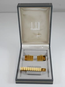 dunhill Gold Plated Rectangle Cufflinks and Tiebar with a box - Picture 1 of 9