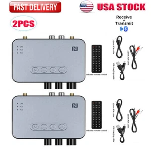 2xBluetooth 5.1 Transmitter Receiver Wireless NFC to RCA Stereo Audio Adapter US - Picture 1 of 10
