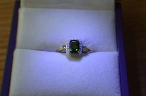 1.10ct Premium Tanzanian Chrome Tourmaline / Diamond Ring 10K Yellow Gold Size 8 - Picture 1 of 16