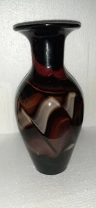 Art Glass Cased Brown Coloured Shaded Swirls Vase With White Interior 30 cm High - Picture 1 of 11