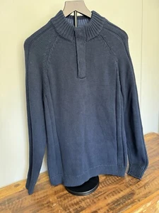 Flag & Anthem Size M Mens Pullover Sweater Heavy Weight Blue Snap Front - Picture 1 of 12