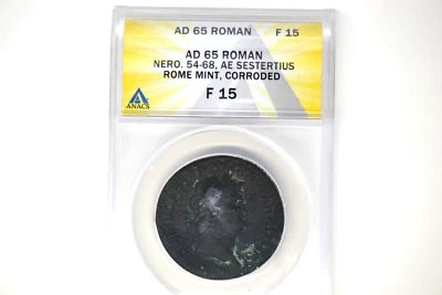 Ancient Roman- Nero AD 65 AE Sestertius. ANACS F-15. Corroded.  Amazing History! - Image 1 of 4