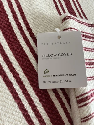 Pottery Barn Culver Reverse Striped 20" Pillow Cover ~ Red/Ivory ~ NWTags - Image 1 of 4