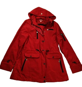 WELLENSTEYN Fleece gefütterter Mantel rot Kapuze Damen Gr. XL mehrere Taschen Regenmantel - Bild 1 von 15