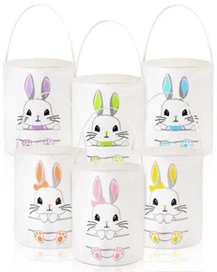 6 Pcs Easter Canvas Bunny Basket Bag with Handles for kids 6 Color Rabbit Reu... - Picture 1 of 7