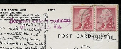 1957 PPC BINGHAM COPPER MINE w/RED SL (RECEIVED WITHOUT POSTMARK AT RICHMOND VA) - Image 1 of 4