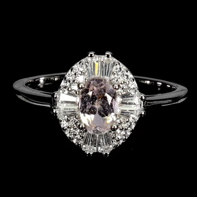 Anillo de plata de ley 925 ovalado morganita 6x4 mm piedras preciosas naturales joyería tamaño 6 Foto 1 de 4