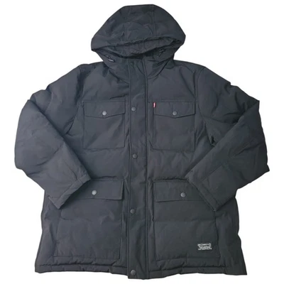 Parka Levi's Para Hombre Cremallera Completa Cierre a Presión Acolchada Ajustable con Capucha Negra Pequeña Foto 1 de 4