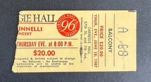 1987 Liza Minnelli Konzertkarte Stub 18.06.87 - Carnegie Hall - New York NY. - Bild 1 von 3