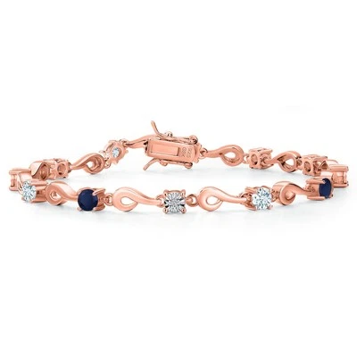 2.77 Ct Blue Sapphire Sky Blue Aquamarine 18K Rose Gold Plated Silver Bracelet - Image 1 of 3